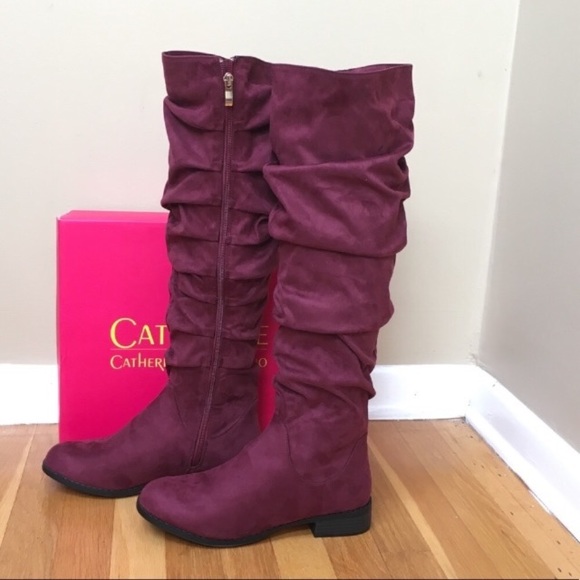 CATHERINE Catherine Malandrino Toni Deep Red Faux Suede Slouched Knee High Boot - Picture 5 of 8